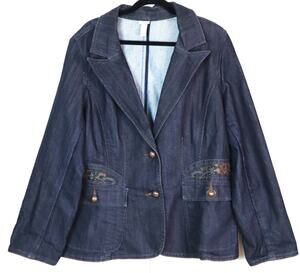 Venezia Denim Jacket Jean Floral Embroidery Dark Wash Casual Cotton Plus 18 20